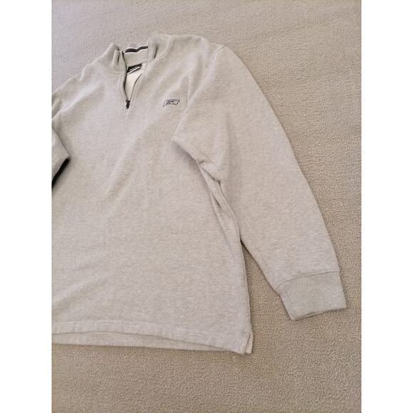 Reebok Large Male Grey Striped Quarter Zip Cotton Blend Pullover Sweatshirt - Picture 5 of 8
